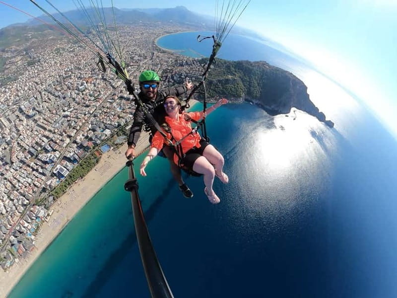 From Antalya Side Paragliding to Alanya with Cable Car Ride - The flight above Cleopatra Bay