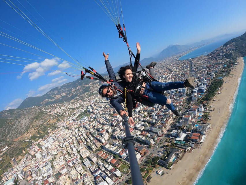 From City of Side: Alanya Tandem Paragliding w/ Beach Visit - The view over Cleopatra Beach