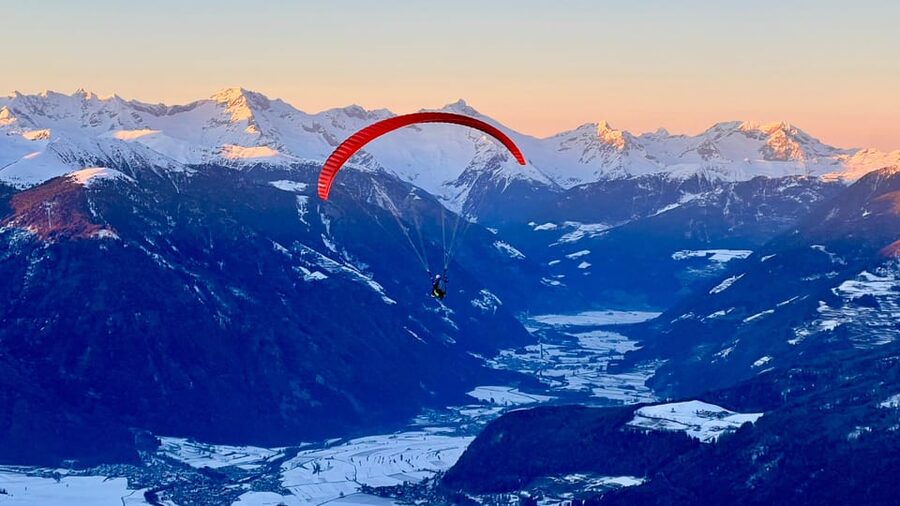 Paragliding Tandem Flight Kronplatz Dolomites Alps - Taking off above Kronplatz