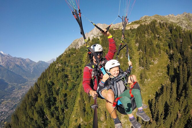 Paragliding Tandem Flight over the Alps in Chamonix - Mont Blanc, glaciers, and the view from the wing