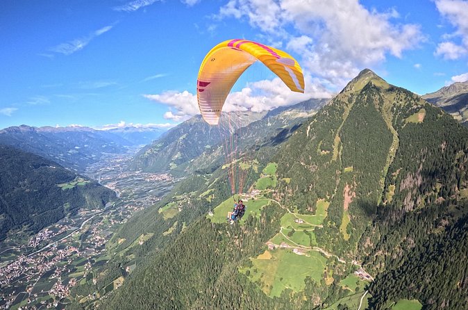 Tandem Paragliding Flight in Dorf Tirol, Merano - Landing across from the office