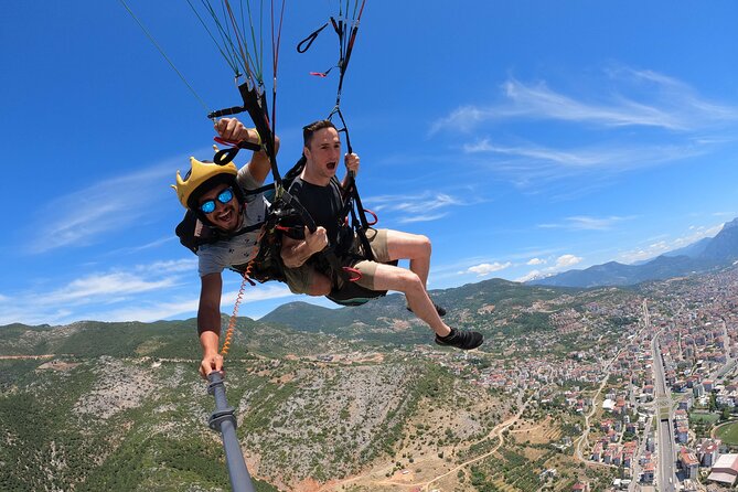 Tandem Paragliding in Alanya, Antalya Turkey with a Licensed Guide - The takeoff and first look at Alanya